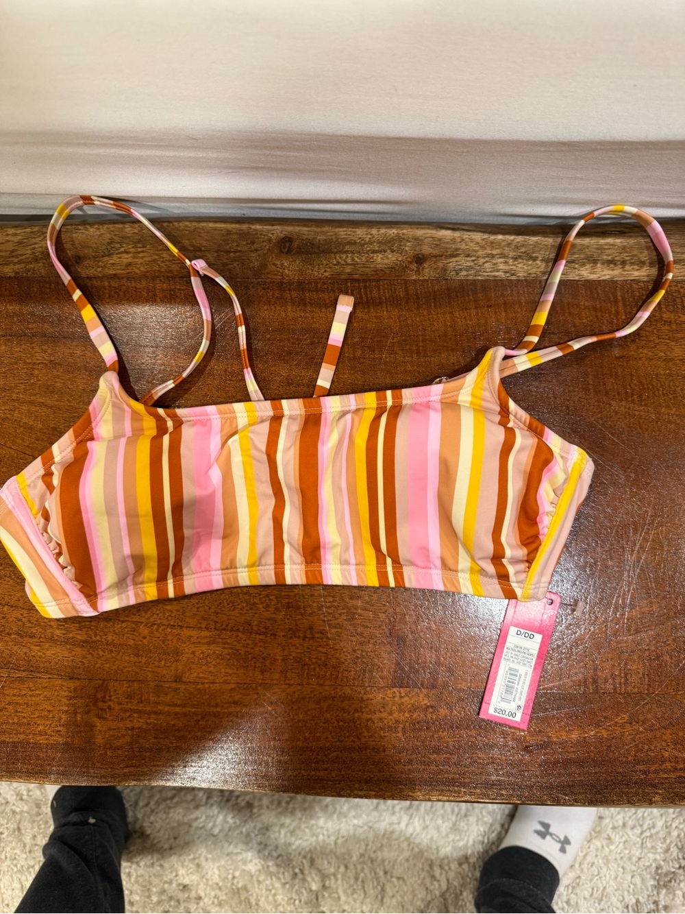 NWT Striped Pink & Orange Bralette Bikini Top
